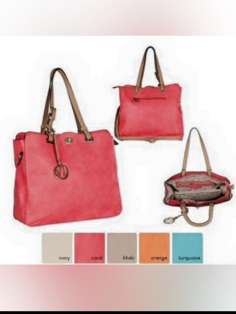 Simply Noelle Beige Tote with Tan Handles and Gold Accent - Picture 9 of 11